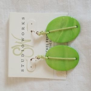 New Studio Works Green Oval Cord Earrings Sensitive
